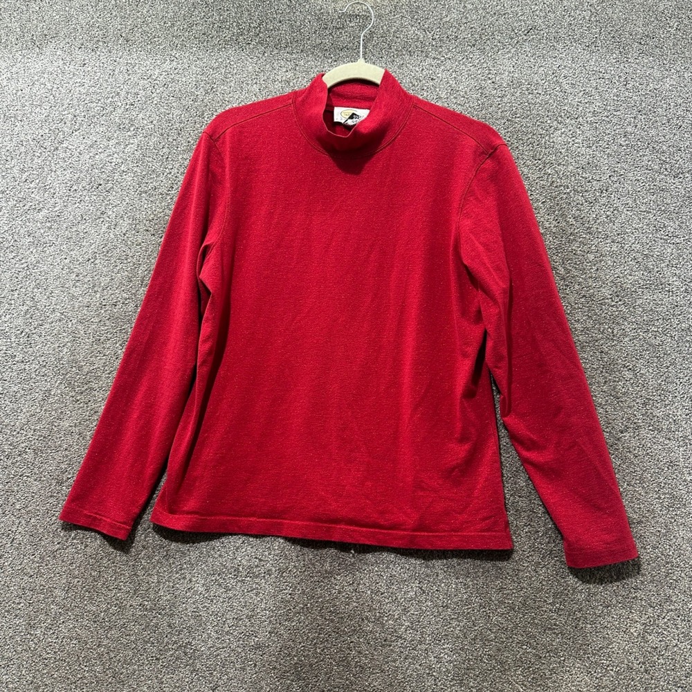 Talbots Red Metallic Shimmer Mock Neck Long Sleeve Top Medium Petite Holiday